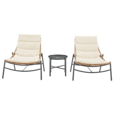 Manhattan Comfort Sunset Outdoor Chairs And End Table (Set Of 3), Cream