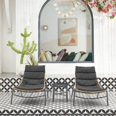 Manhattan Comfort Sunset Outdoor Chairs And End Table (Set Of 3), Gray