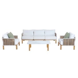Manhattan Comfort Vine Outdoor Loveseat With 2 Armchairs And Coffee Table., Cream