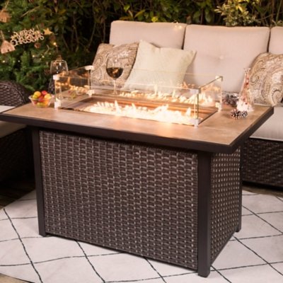 Nuu Garden Outdoor 43" Fire Pit Table with Glass Wind Guard, Brown