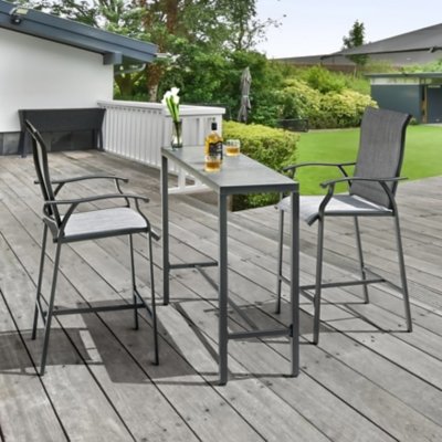 Nuu Garden Outdoor Bar Table and 2 Textilene Bar Stools, Gray/Black