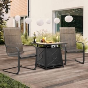 Nuu Garden Outdoor Fire Pit Table and 2 Chairs, Black/Brown
