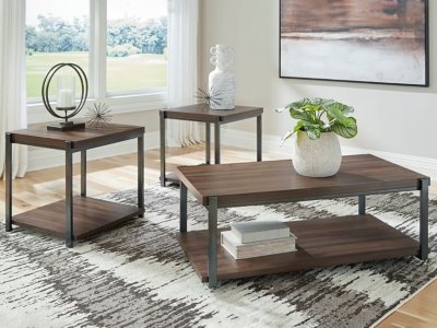Trindwick Table (Set of 3), Brown/Gun Metal