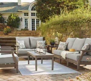 Visola Outdoor Sofa, Loveseat and 2 Lounge Chairs with Coffee Table and End Table, Gray