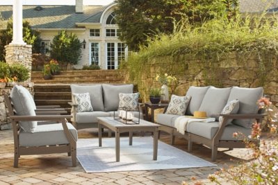 Visola Outdoor Sofa, Loveseat and 2 Lounge Chairs with Coffee Table and End Table, Gray