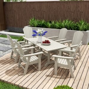 Altura Adirondack Outdoor Rectangle Table and 6 Armchairs, Sand