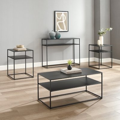 Braxton Coffee Table 4-Piece Set, Matte Black