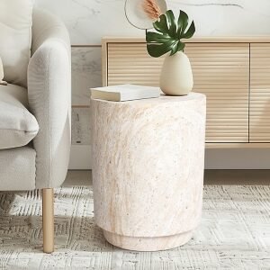 Empire Art Direct Aurora Column Accent Side Table, Beige