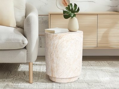 Empire Art Direct Aurora Column Accent Side Table, Beige