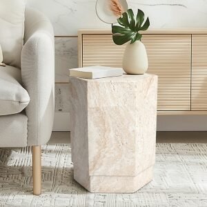 Empire Art Direct Mystic Mirage Accent Side Table, Beige