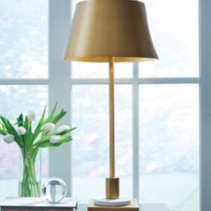 Fritzburn Table Lamp, Gold Finish/White
