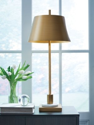 Fritzburn Table Lamp, Gold Finish/White