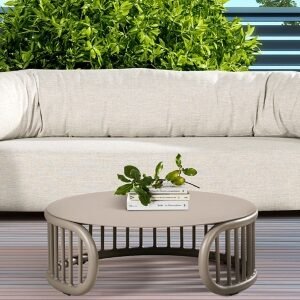 Harper Outdoor Round Coffee Table, Geige Taupe