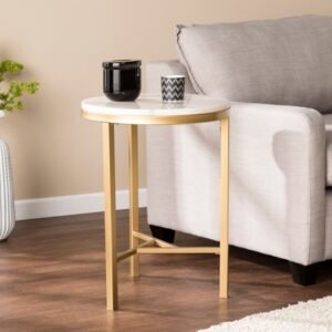Home Accent Dennis Marble Side Table, White