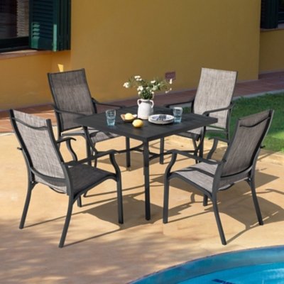 Nuu Garden Outdoor Dining Table with 1.57" Umbrella Hole and 4 Chairs, Gray/Black