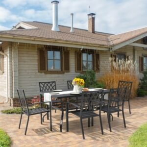 Nuu Garden Outdoor Dining Table with 1.57″ Umbrella Hole and 6 Chairs, Black