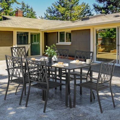 Nuu Garden Outdoor Dining Table with 1.77" Umbrella Hole and 6 Chairs, Black