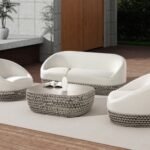 Willow Woven Oval Patio Coffee Table, Light Beige