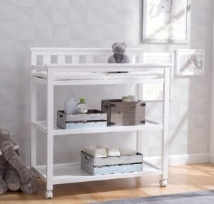 Delta Children Flat Top Changing Table With Wheels, White