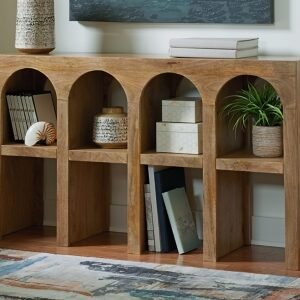 Luzmanacy Console Sofa Table, Natural Brown