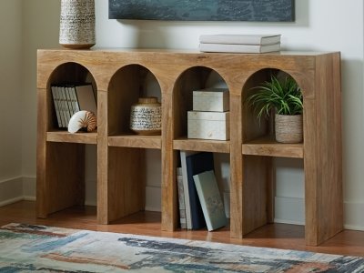 Luzmanacy Console Sofa Table, Natural Brown
