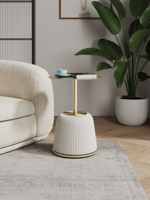 Manhattan Comfort Anderson Leatherette Accent End Table, Cream