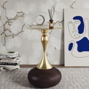 Manhattan Comfort Patchin Accent End Table with Base and Tabletop, Brown/Gold