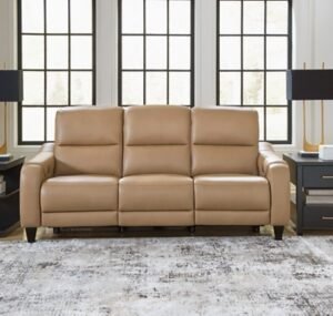 Mosswell Dual Power Leather Reclining Sofa Leather, Toffee