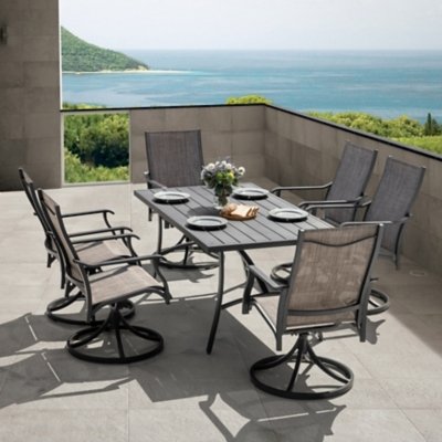 Nuu Garden Outdoor Dining Table and 6 Chairs, Gray/Black