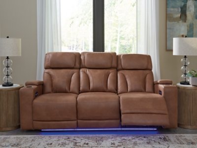 Point Clear Dual Power Reclining Sofa, Caramel