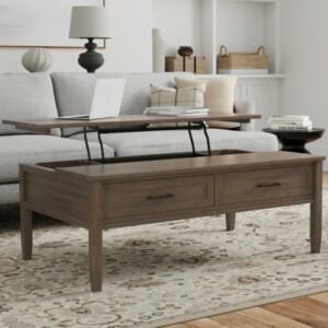 Simpli Home Ela Lift Top Coffee Table, Smoky Brown