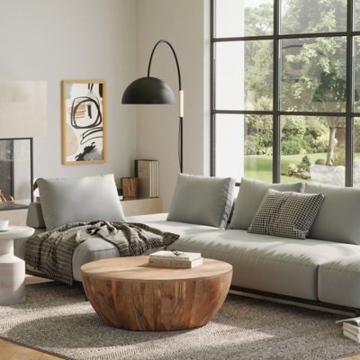 Simpli Home Elmbrook Drum Coffee Table, Natural