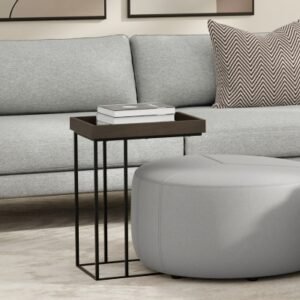 Simpli Home Gallagher C-Shaped End Table, Walnut Brown