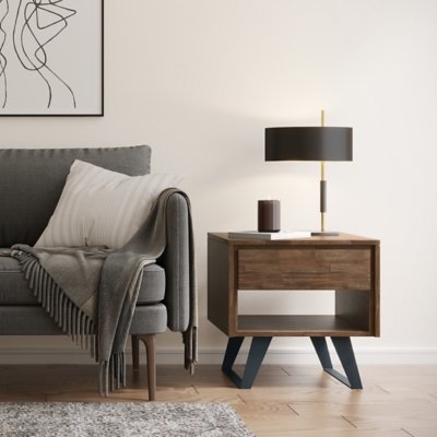 Simpli Home Lowry End Table, Rustic Natural Aged Brown