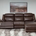 VonKurt 3-Piece Power Leather Reclining Modular Sofa Chaise, Dark Brown