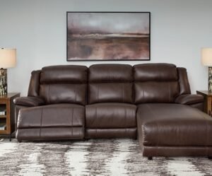 VonKurt 3-Piece Power Leather Reclining Modular Sofa Chaise, Dark Brown