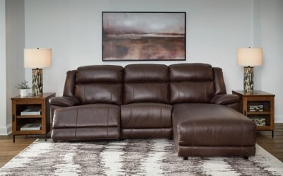 VonKurt 3-Piece Power Leather Reclining Modular Sofa Chaise, Dark Brown