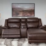 VonKurt 3-Piece Power Leather Reclining Modular Sofa with Chaise Leather, Dark Brown