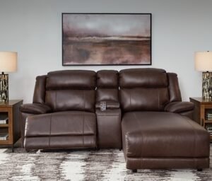 VonKurt 3-Piece Power Leather Reclining Modular Sofa with Chaise Leather, Dark Brown