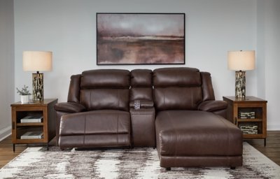 VonKurt 3-Piece Power Leather Reclining Modular Sofa with Chaise Leather, Dark Brown