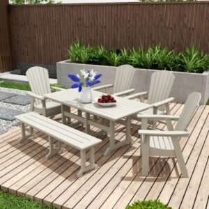 Altura Adirondack Outdoor Rectangle Table and 4 Chairs and Bench, Sand