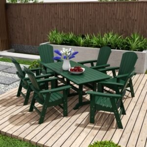 Altura Adirondack Outdoor Rectangle Table and 6 Armchairs, Dark Green