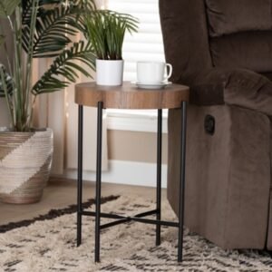 Baxton Studio Savion End Table, Walnut Brown/Black