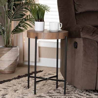 Baxton Studio Savion End Table, Walnut Brown/Black