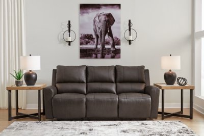 Boxmere Power Leather Reclining Sofa Leather, Storm