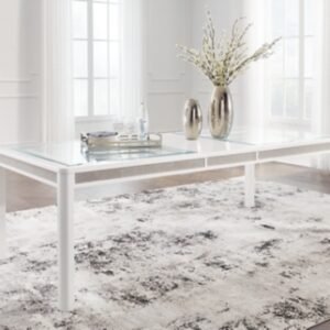 Chalanna Dining Extension Table, White, Glass/Wood