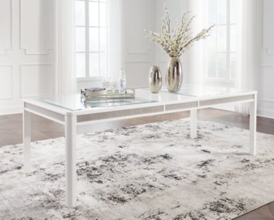 Chalanna Dining Extension Table, White, Glass/Wood
