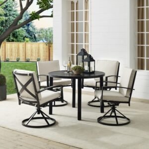 Crosley Furniture Kaplan Outdoor Dining Table and 4 Swivel Chairs, Oatmeal