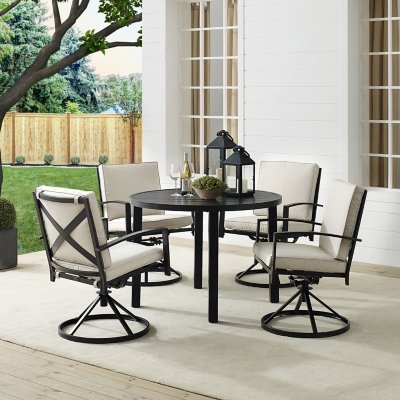Crosley Furniture Kaplan Outdoor Dining Table and 4 Swivel Chairs, Oatmeal