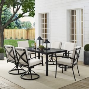 Crosley Furniture Kaplan Outdoor Dining Table and 4 Swivel Chairs and 2 Dining Chairs, Oatmeal